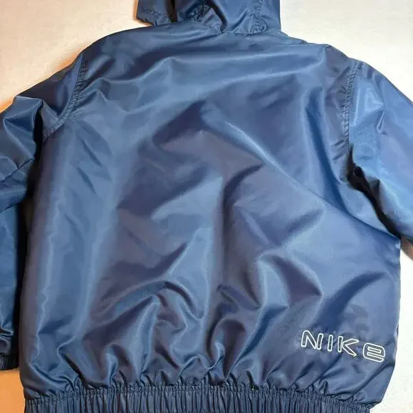 Vintage 90s NIKE Women's Size Medium Full Zip Puffer Jacket Navy Blue Spell Out - Picture 9 of 9